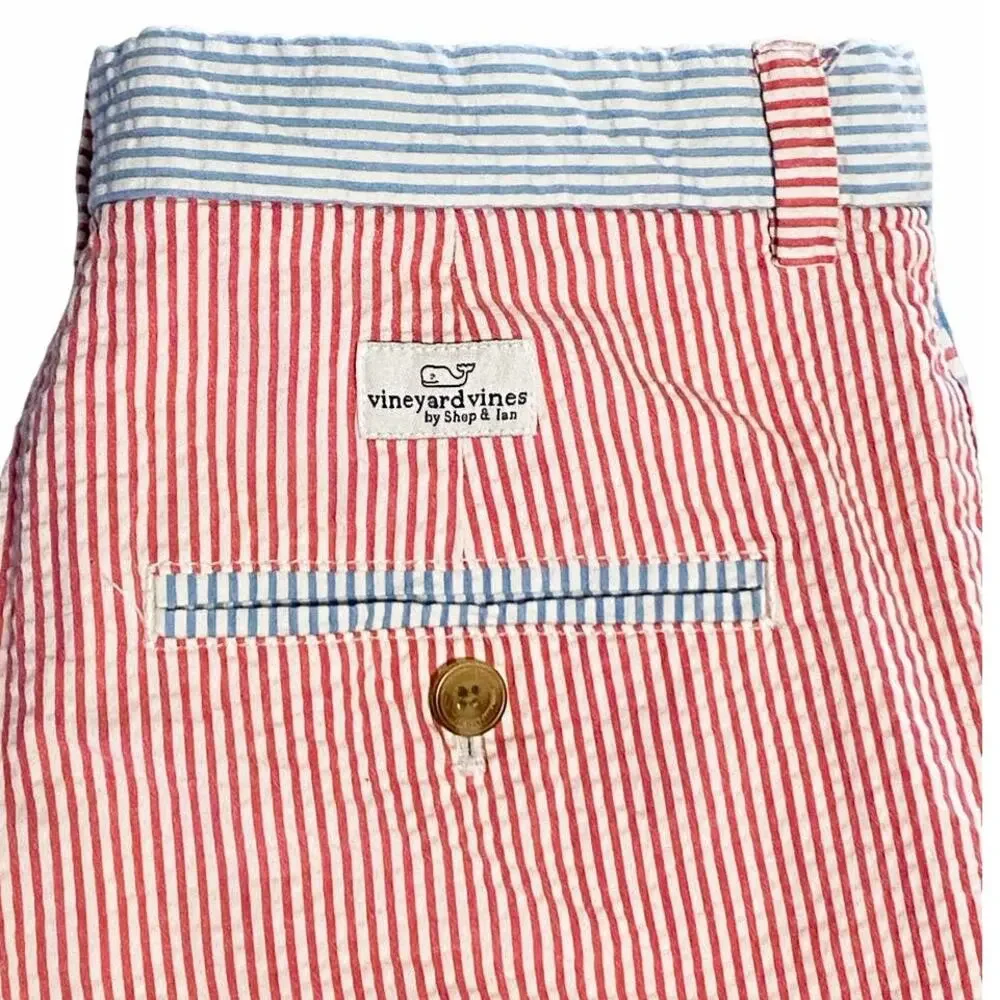VINEYARD VINES Red White Blue Seersucker Party Stretch Breaker Shorts ~ Boys 16